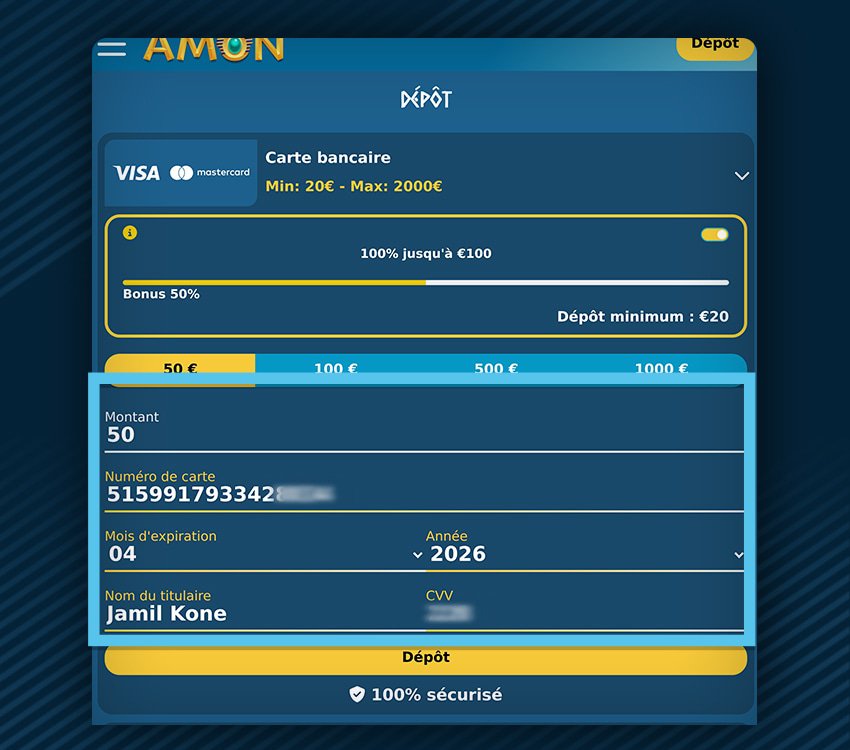 amon casino comment deposer cartes de crédit etape 3