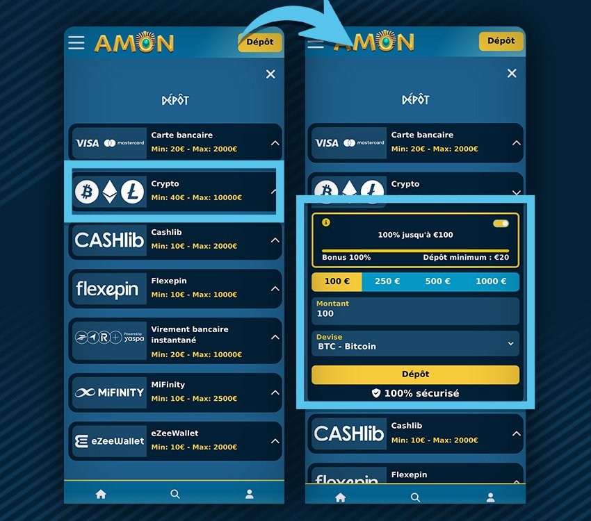 amon casino comment deposer crypto etape 1