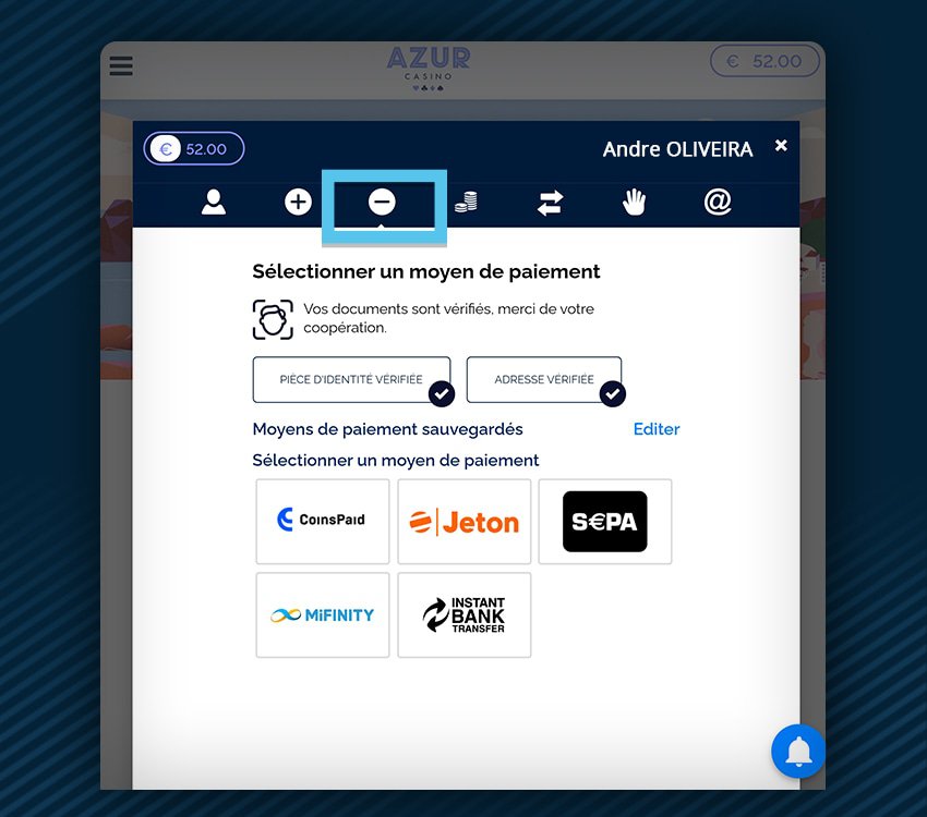 azur casino comment retirer etape 3