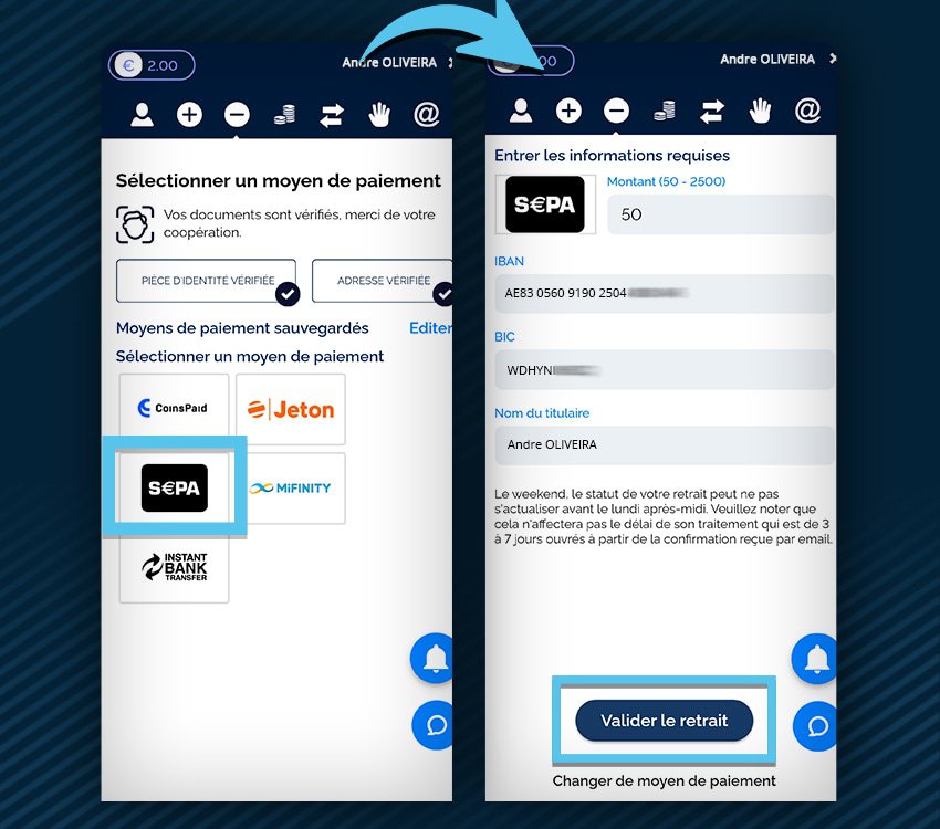azur casino comment retirer sepa etape 1