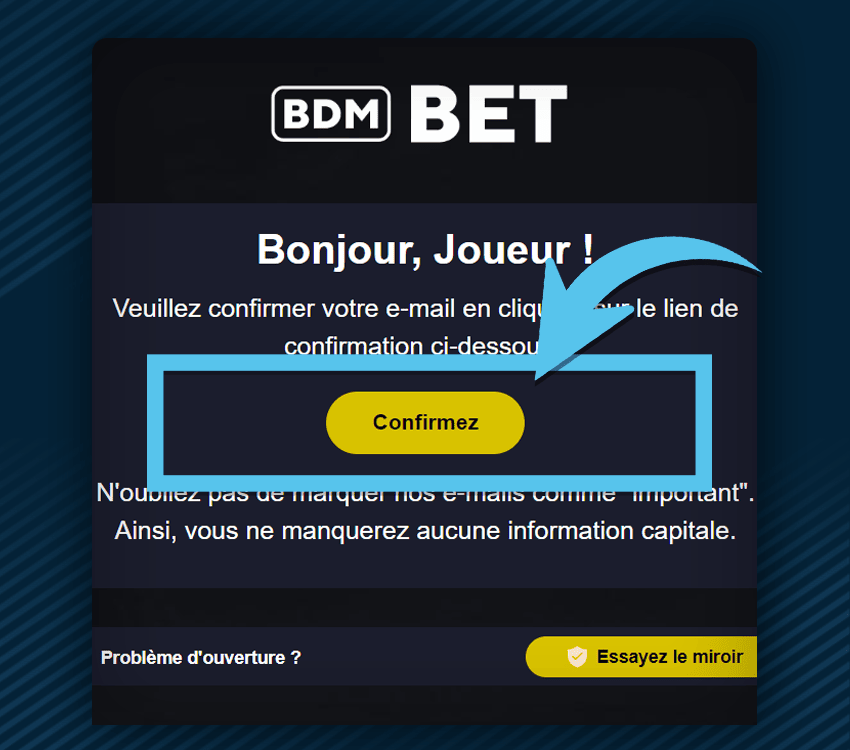 comment s'inscrire sur BDMBET casino etape 3