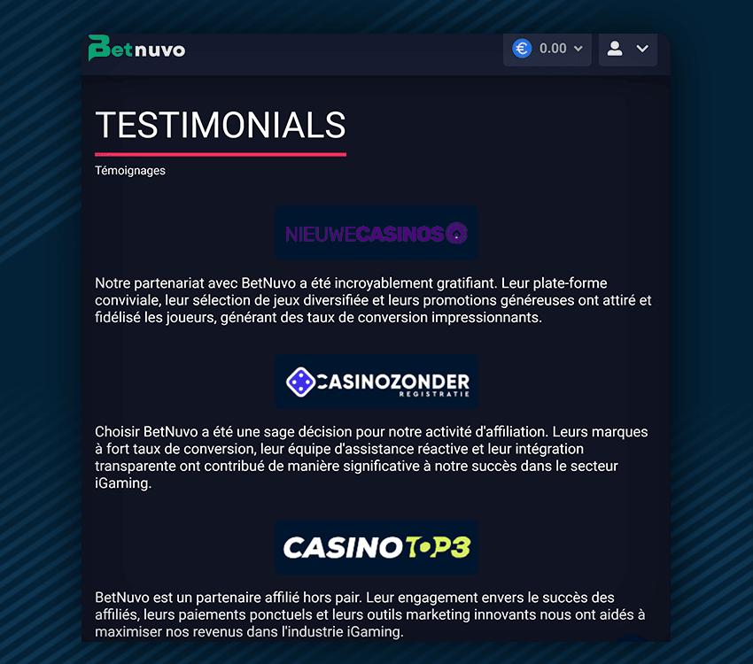 les temoignages sur betnuvocasino