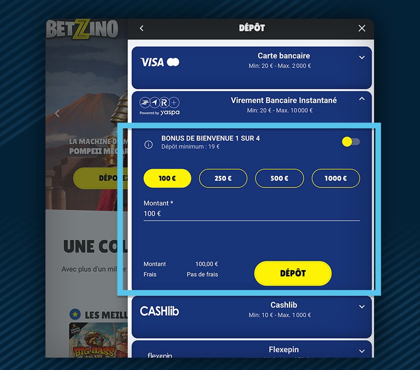 betzino casino comment deposer virement bancaire instantane etape 1