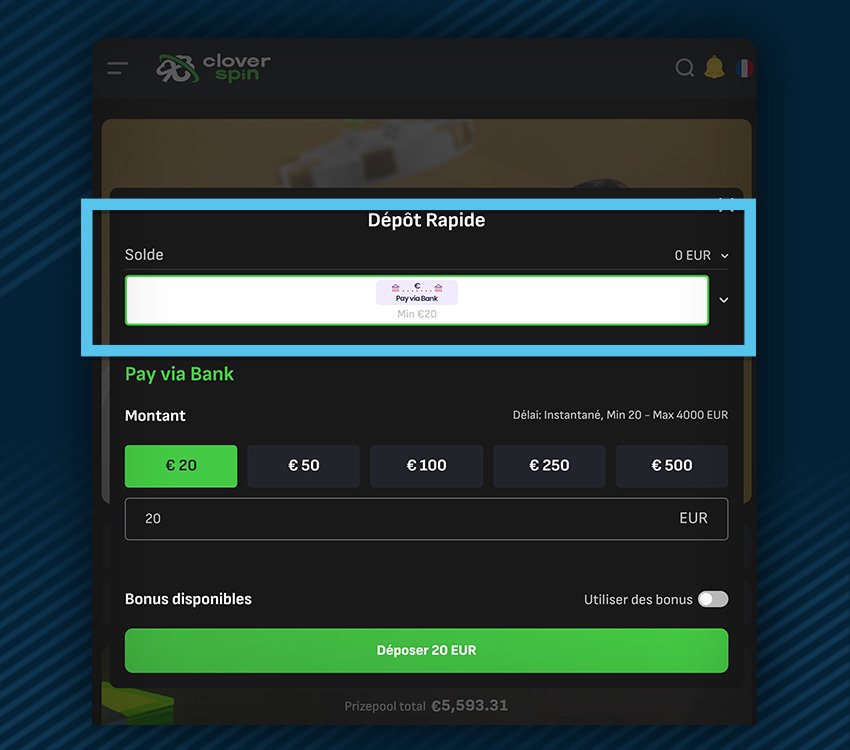 clover spin comment deposer pay via bank etape 1