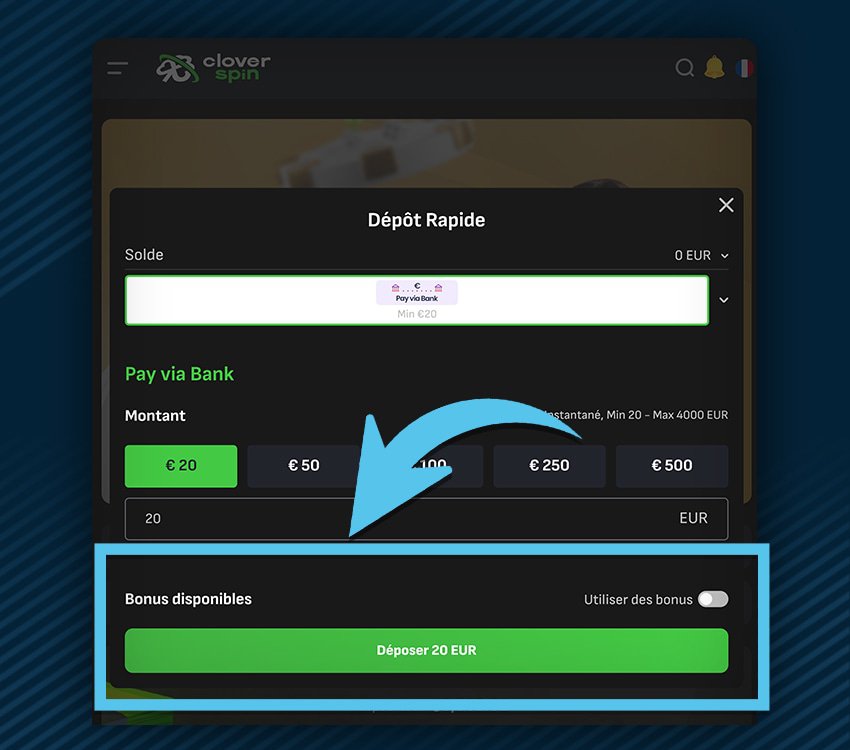 clover spin comment deposer pay via bank etape 3