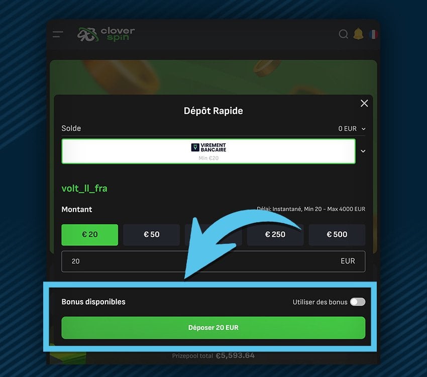 clover spin comment deposer virement bancaire volt etape 3