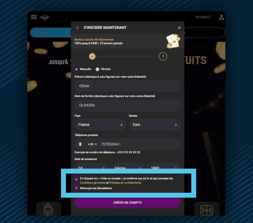 comment s'inscrire sur slotsvil casino etape 5