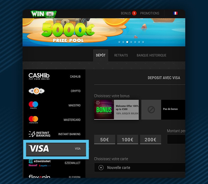 winoui casino comment deposer visa etape 1