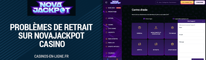 retrait difficile sur novajackpot